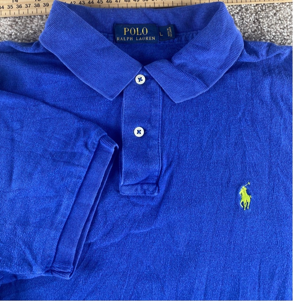 Polo Ralph Lauren Mens L Solid Blue Short Sleeve Cotton Polo Shirt Green Pony